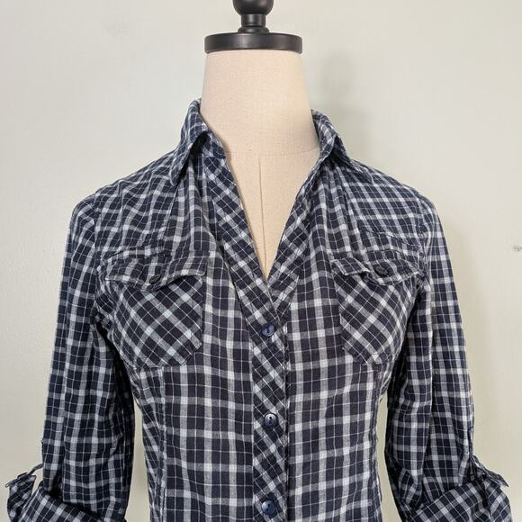 Y2K Plaid Button Top M Blue Bella Shirt Classic Preppy Twilightcore 2010s Roll - Picture 2 of 9